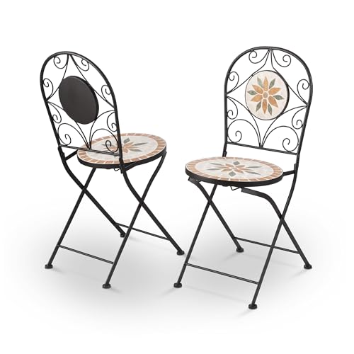 Alpine Corporation Indoor/Outdoor 3-Piece Mosaic Bistro Set Folding Table and Chairs Patio Seating, Tan