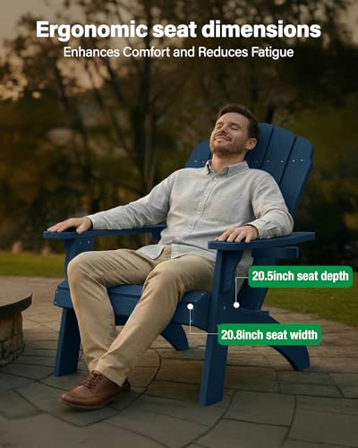 YEFU Oversized Adirondack Chair with Cup-Holder,Plastic Outdoor Fire Pit Chair, Weather Resistant, Poly Lumber Chair, Used in Patio, Lawn, Deck,Heavty Duty,Weight Capacity 450lbs-Navy Blue