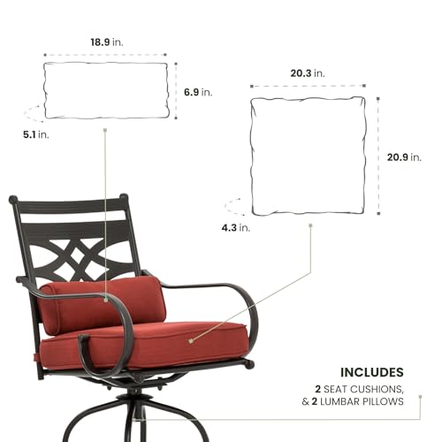 Hanover Chili Red Set of 2 Replacement Accent Montclair High Bar Chairs, Weather-Resistant Seat Cushions and Lumbar Pillows for Outdoor Dining Set, 2pc