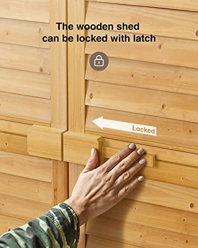Bealife 63.2" Outdoor Storage Cabinet with Double Doors, Lockable Vertical Storage Shed with 3 Shelves Organizer, Waterproof Fir Wood Tool Closet Shed for Garden, Backyard, Patio, and Lawn -Natural