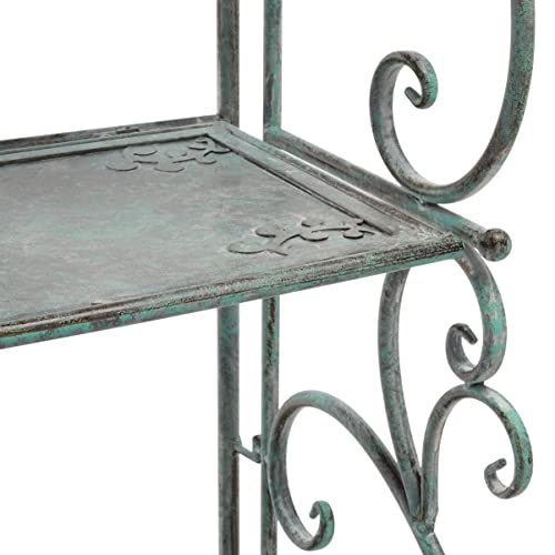 SAFAVIEH Outdoor - Tyrique Antique Dark Green Victorian Wrought Iron 4-Tier Shelf Unit, Metal Plant Stand Baker’s Rack, Decorative Patio Garden Storage, 24.8" W x 12.6" D x 65.8" H (PAT5033D)