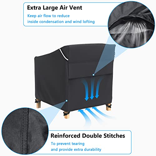 Gasadar Patio Chair Covers 2 Pack Waterproof for Outdoor Furniture, Heavy Duty 600D Patio Furniture Covers for Lounge Lawn Deep Seat 32" W x 37" D x 36" H, Black