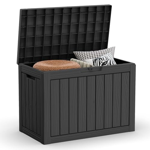 EasyUp 45 Gallon Outdoor Storage Box Waterproof, UV Resistant Deck Box Outdoor, Lockable Resin Deck Boxes for Garden Tools Equipment and Cushions, Black