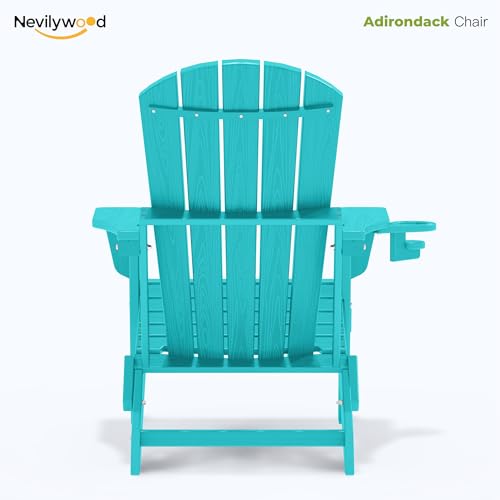 nevilywood HDPE Foldable Adirondack Chairs Set of 2, Waterproof All-Weather Outdoor Design, for Fire Pit, Patio & Beach, Aruba