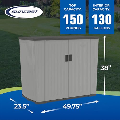 Suncast 130-Gallon Backyard Oasis Basic Unit Lockable Outdoor Storage Cabinet, Peppercorn, Made in The USA