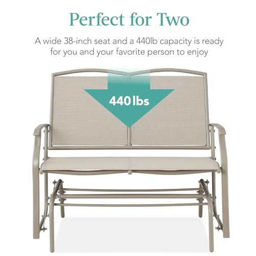 Best Choice Products 2-Person Outdoor Patio Swing Glider Steel Bench Loveseat Rocker for Deck, Porch w/Textilene Fabric, Steel Frame - Taupe