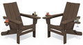 SERWALL Modern Adirondack Chairs Set of 2, Folding Adirondack Chair with Cup Holders, Outdoor HDPE Adirondack Chair for Patio Lawn Garden, Coffee