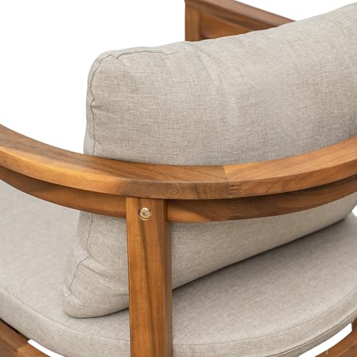 Christopher Knight Home Kuart Acacia Wood Outdoor Bar Stool Set of 2 with Cushion, Patio Armchair Set for Bar Table, Wooden Counter Height Patio Bar Stool with Footrest, Teak+Beige