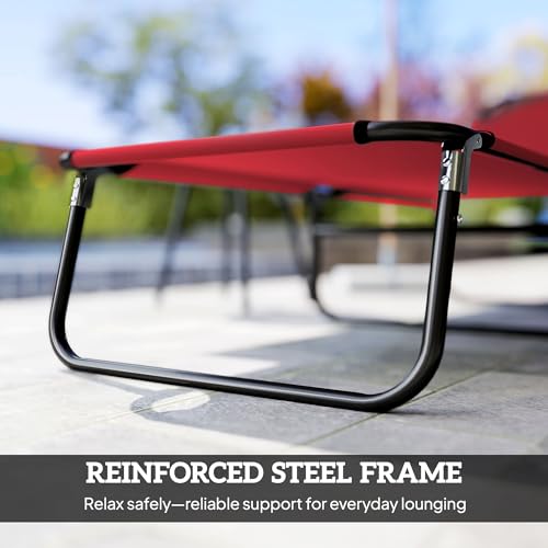 Outsunny Folding Chaise Lounge Pool Chairs, Outdoor Sun Tanning Chairs with 5-Level Reclining Back, Steel Frame for Beach, Yard, Patio, Red