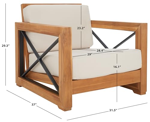 Safavieh CPT1009A Couture Curacao Brazilian Teak Outdoor Patio Club Chair, Natural/White
