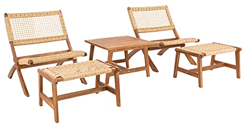 SAFAVIEH Outdoor Collection Casella Acacia Wood 5-Piece Patio Set PAT7077A, Natural/Light Brown