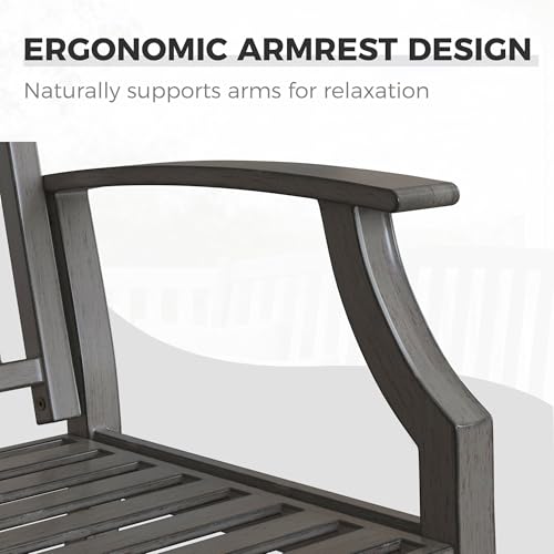 Grand patio Farmhouse Outdoor Bench, Garden Benches with Anti-Rust Aluminum, Faux Wood Grain Finish Frame Patio Bench for Front Porch, Weathered Gray