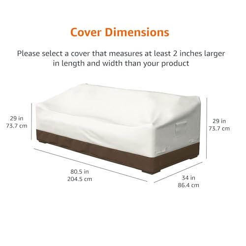 Amazon Basics 3-Seater Outdoor Patio Furniture Couch Sofa Cover, Waterproof, Anti-UV, Wind Resistant Furniture Protector, Beige/Tan