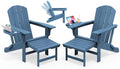 KINGYES Adjustable Folding Adirondack Chair with Footrest & 4-in-1 Multi-Functional Armrest Organizer, HDPE Foldable Recliner Adirondack Chair with Pull-Out Ottoman, Blue