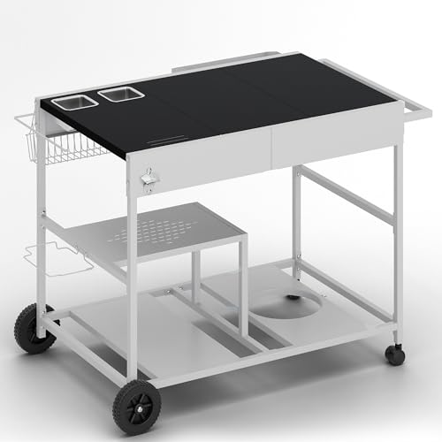 Shintenchi Pizza Oven Cart Table with Topping Station and Wheels, Outdoor Tabletop Grill Table Stand, Movable Food Prep Workcart Fits for Ninja and Blackstone Woodfire Grill