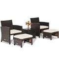 Tangkula 5 Pieces Wicker Patio Furniture Set with Waterproof Cover,Patiojoy Outdoor Cushioned Chairs and Ottoman Set with Single-Door Storage Coffee Table,Space-Saving