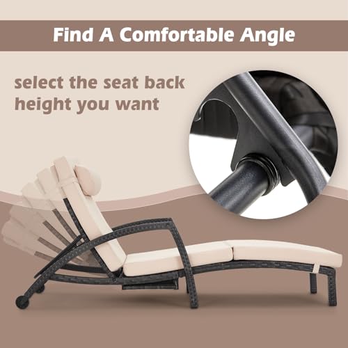 ZZWHOM Chaise Lounge Chairs Outdoor Set of 2, Comfy Outside Wicker Patio Pool Lounge Chair w/ 5 Adjustable Back Angle, Cup Holder, Thicken Cushion