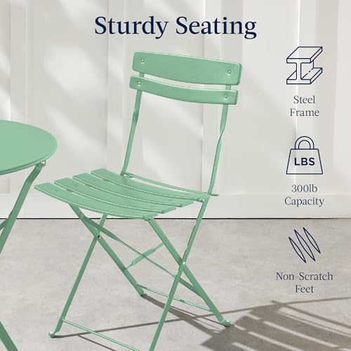 Best Choice Products 3-Piece Bistro Set, Space Saving Folding Design, Solid Steel, Outdoor Patio Furniture Set w/ 2 Chairs, Bistro Table - Sage