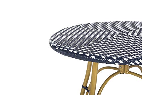 SAFAVIEH Outdoor - Kylie Bistro Side Table - Navy & White - Faux Wicker & Aluminum Frame - Parisian Round Bistro Design - Ideal for Patio, Deck, Sunroom, Dining Area, 31.5"W x 31.5"D x 30"H (PAT4011A)