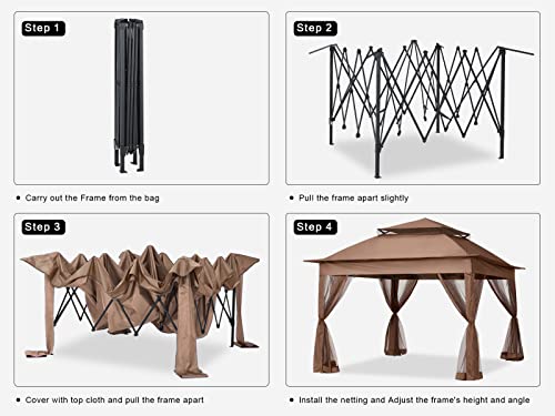 MASTERCANOPY Patio Gazebo Outdoor Pop Up Gazebo with Mesh Walls (11x11,Brown)