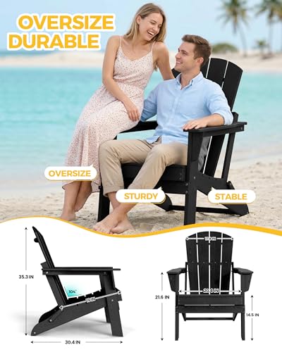 EcoVida Outdoors Folding Adirondack Chair, Lightweight & Portable HDPE Patio Chair, All-Weather Space-Saving Foldable Fire Pit Seating for Camping, Backyard, Deck-Black