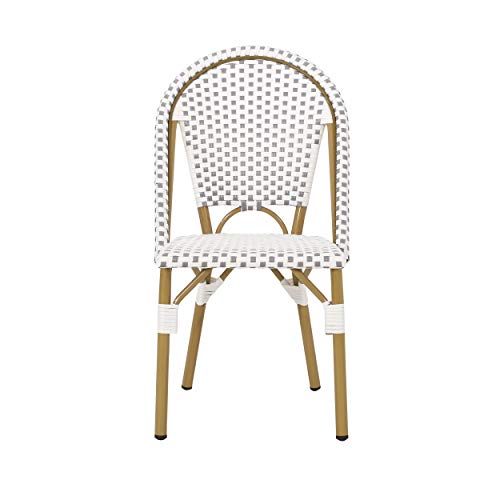 Christopher Knight Home Philomena Outdoor French Bistro Chair (Set of 2), Gray + White + Bamboo Print Finish