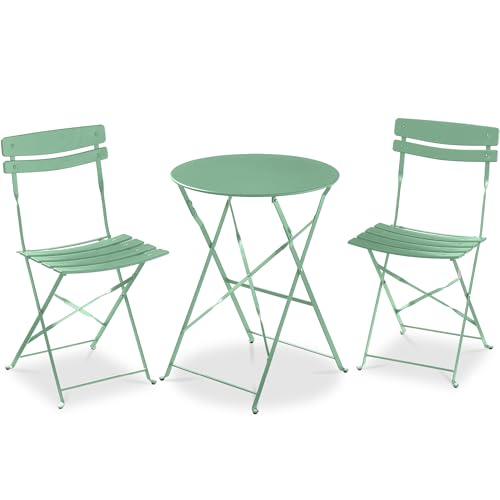 Best Choice Products 3-Piece Bistro Set, Space Saving Folding Design, Solid Steel, Outdoor Patio Furniture Set w/ 2 Chairs, Bistro Table - Sage