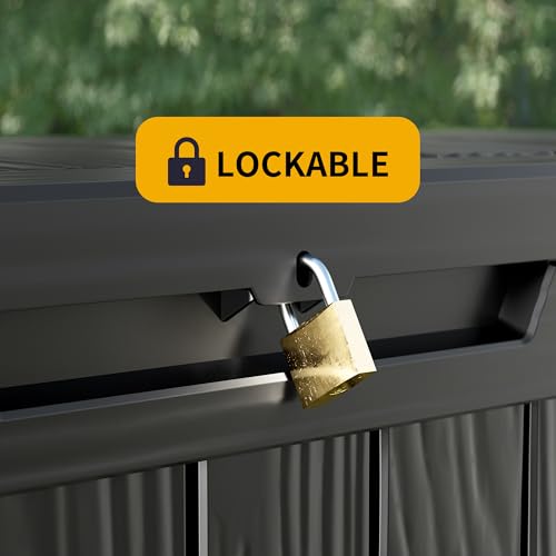 Decksplore Outdoor Storage Box Waterproof, 200 Gallon Lockable Resin Large Deck Box, Patio Storage Bin for Pool Accessories Cushion Furniture, Garden Tools, UV-Resistant Outside Delivery, Black