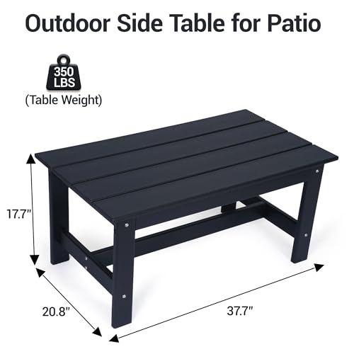 WiNVO HDPE Outdoor Coffee Table, Rectangle Patio Coffee Table, All-Weather Side Table for Balcony, Poolside, Deck, Garden, Black, 37.7''L x 20.8''D x 17.7''H