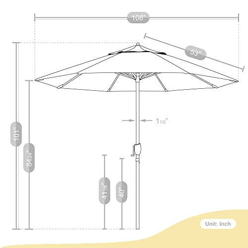 California Umbrella 9' Round Aluminum Outdoor Deck, Pool or Patio Umbrella, Crank Lift, Auto Tilt, Bronze Pole, Black Olefin