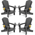 SERWALL Foldable Adirondack Chair Set of 4, HDPE Adirondack Chair with Wood-Texture-Gray
