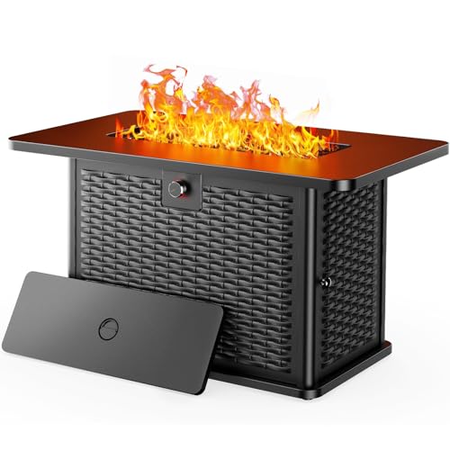 Ciays 43-Inch Rectangular Propane Fire Pit Table - 60,000 BTU, CSA-Certified 2-in-1 Design, 304 Stainless Steel H-Burner, Included Lava Rocks - Ideal for Gatherings & Parties