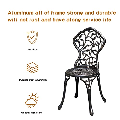 YKSY&YKSY Patio Bistro Set.Rust-Resistant Cast Aluminum Bistro Table Set with Umbrella Hole for Backyard (Leaf DESIGNCOPPER)