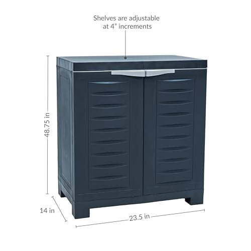 Sunnydaze 25.5" H Resin Garage Storage Cabinet - Garage Cabinet with Adjustable Shelf - Freestanding Utility Storage for Laundry Room, Office, Basement - Charcoal