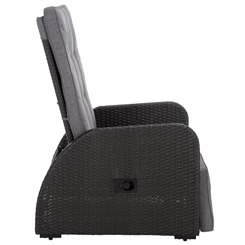 SAFAVIEH Outdoor Patio Furniture Collection – Millman Black & Grey Weather-Resistant Recliner Chair, Adjustable Backrest & Cushioned Seat (PAT6906A)