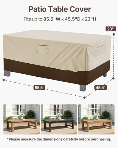 Vailge Rectangular/Oval Patio Table Cover, Heavy Duty and Waterproof Outdoor Lawn Patio Furniture Covers, X-Large Beige & Brown