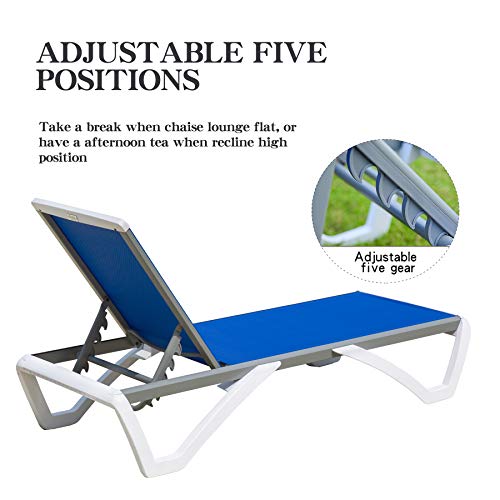 Domi Chaise Lounge Outdoor, Patio Lounge Chair with Aluminum Frame, All Weather Pool Lounge Chair for Deck Lawn Backyard, Blue Textilene