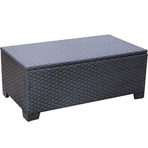 Rattaner Patio Coffee Table with Storage Wicker Outdoor Coffee Table and All-Weather Wicker Side Table with Waterproof Cover, Black