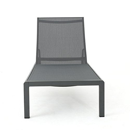 Christopher Knight Home Cape Coral Outdoor Aluminum Chaise Lounges with Mesh Seat, 2-Pcs Set, Grey / Dark Grey