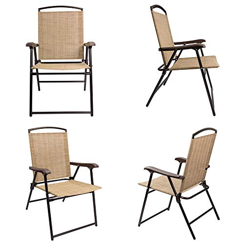 Devoko Patio Folding Chair Deck Sling Chair Camping Garden Pool Beach Using Chairs Space Saving Set of 2 (Beige)
