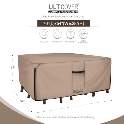 ULTCOVER Rectangular Patio Heavy Duty Table Cover - 600D Tough Canvas Waterproof Outdoor Dining Table and Chairs General Purpose Furniture Cover Size 76L x 54W x 28H inch