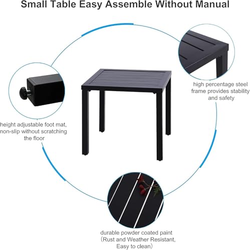 PHI VILLA Outdoor Patio Side Table Set of 2, 19" Small Black Metal Square End Table, Outside Coffee Bistro Table for Porch, Deck, Balcony, Indoor