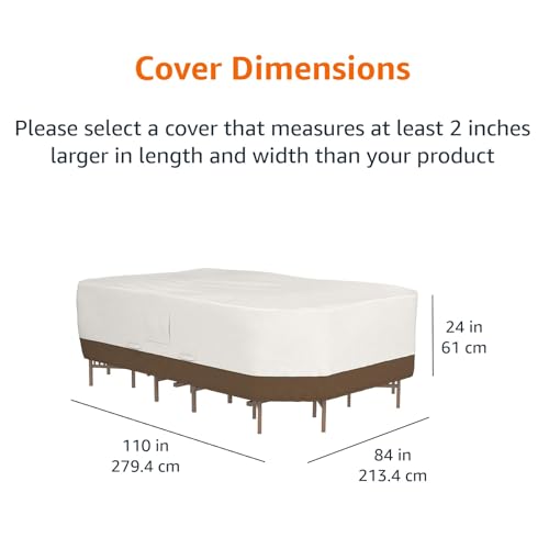Amazon Basics Outdoor Patio Furniture Cover, Waterproof, UV Resistant, Weather Protection with Secure Straps, Large, Beige/Tan, 110" x 84"