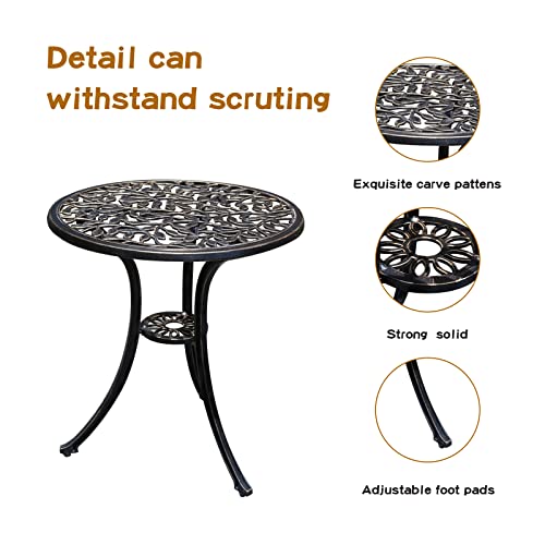 YKSY&YKSY Patio Bistro Set.Rust-Resistant Cast Aluminum Bistro Table Set with Umbrella Hole for Backyard (Leaf DESIGNCOPPER)