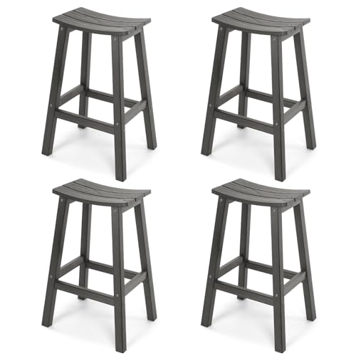 Stoog All-Weather Bar Stools Set of 4, 28" Outdoor Barstools with 400 lbs Capacity, Easy to Clean Low Maintenance HIPS Furniture, for Bar, Kitchen Counter & Patio, Grey