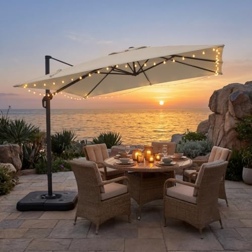 HOTEEL 10x10ft Patio Umbrella Cantilever Umbrella Double Top - Upgrade and Intensify - 360 Rotation and 5 Angles Adjustment - Aluminum Offset Pool Umbrella Outdoor Umbrellas for Patio Garden Deck Pool,Beige