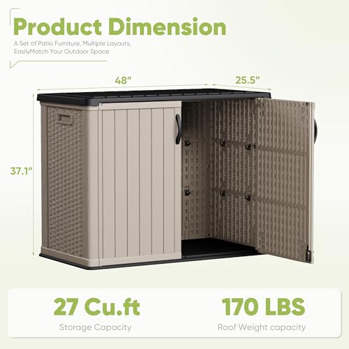 Devoko Outdoor Storage Cabinet 26 Cu Ft with Lockable Doors, Horizontal Storage Shed Waterproof Patio Tools Storage Box for Sofa Cushions, Gardening Tools and Accessories (Beige)