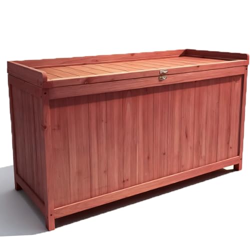 ZEUKMXOO 75 Gallon Wood Deck Box,Outdoor Storage Bench Container for Patio Furniture Cushions, Pillows, Garden Tools,Pool Accessories (Wood)