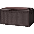 Devoko 100 Gallon Deck Box, Waterproof Resin Outdoor Storage Box with Cushion for Outside and Patio, Large Outdoor Storage Bench Cabinet Lockable for Patio Furniture and Garden Tools (Deep Brown)