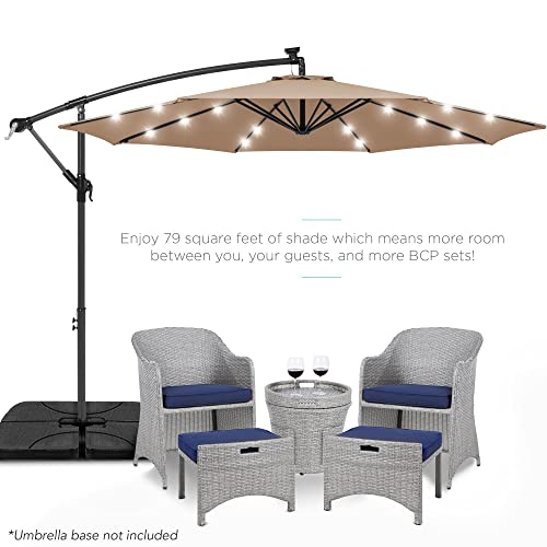 Best Choice Products 10ft Solar LED Offset Cantilever Hanging Market Patio Umbrella, 8 Sturdy Ribs, Easy Adjustment - Tan